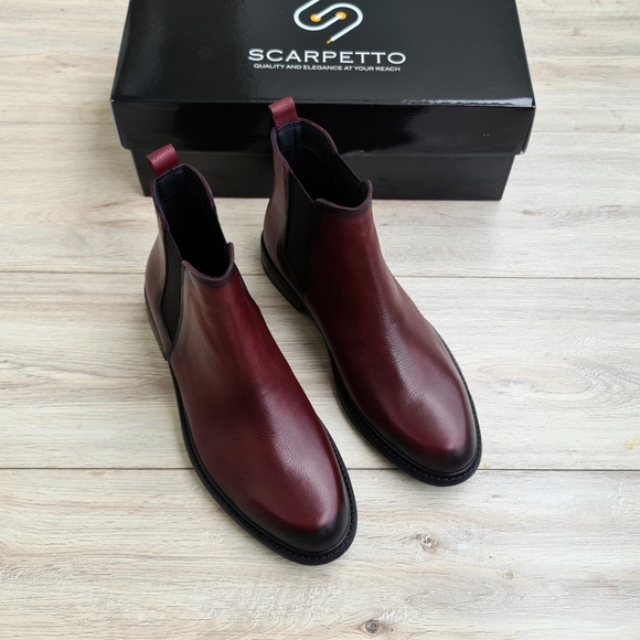 Burgundy Men's Chelsea Genuine Leather Boots - Picture 6 of 10